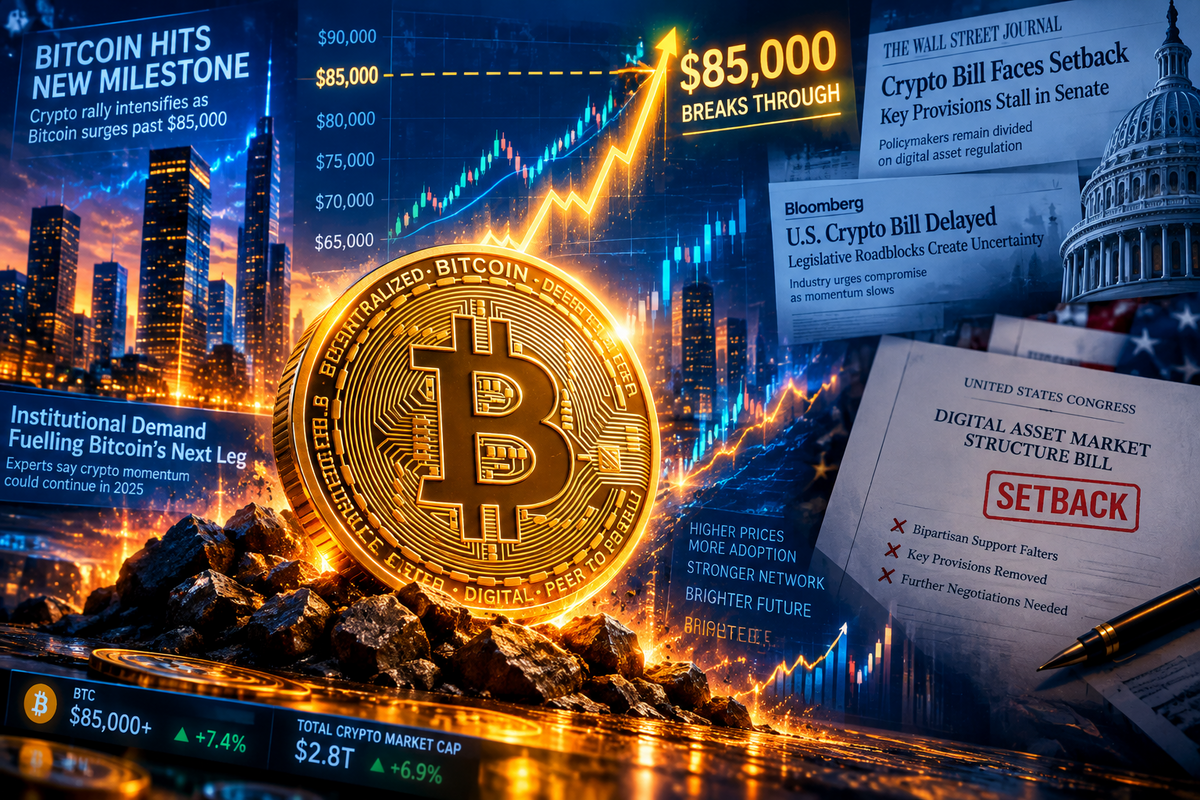Bitcoin rallies past $85,000 despite crypto bill setback